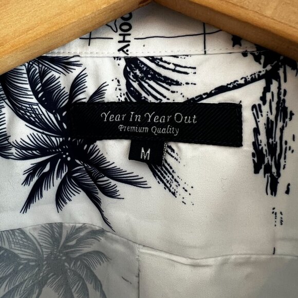 Year IN Year Out Men's Hawaiian Shirt MEDIUM Palmwave White Island Map Floral - Picture 3 of 9